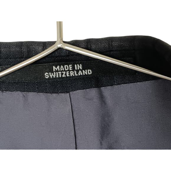 Cecil Gee Navy Blue Blazer Jacket 48 Made in Switzerland Viscose Pinstripe Hole - Picture 10 of 16